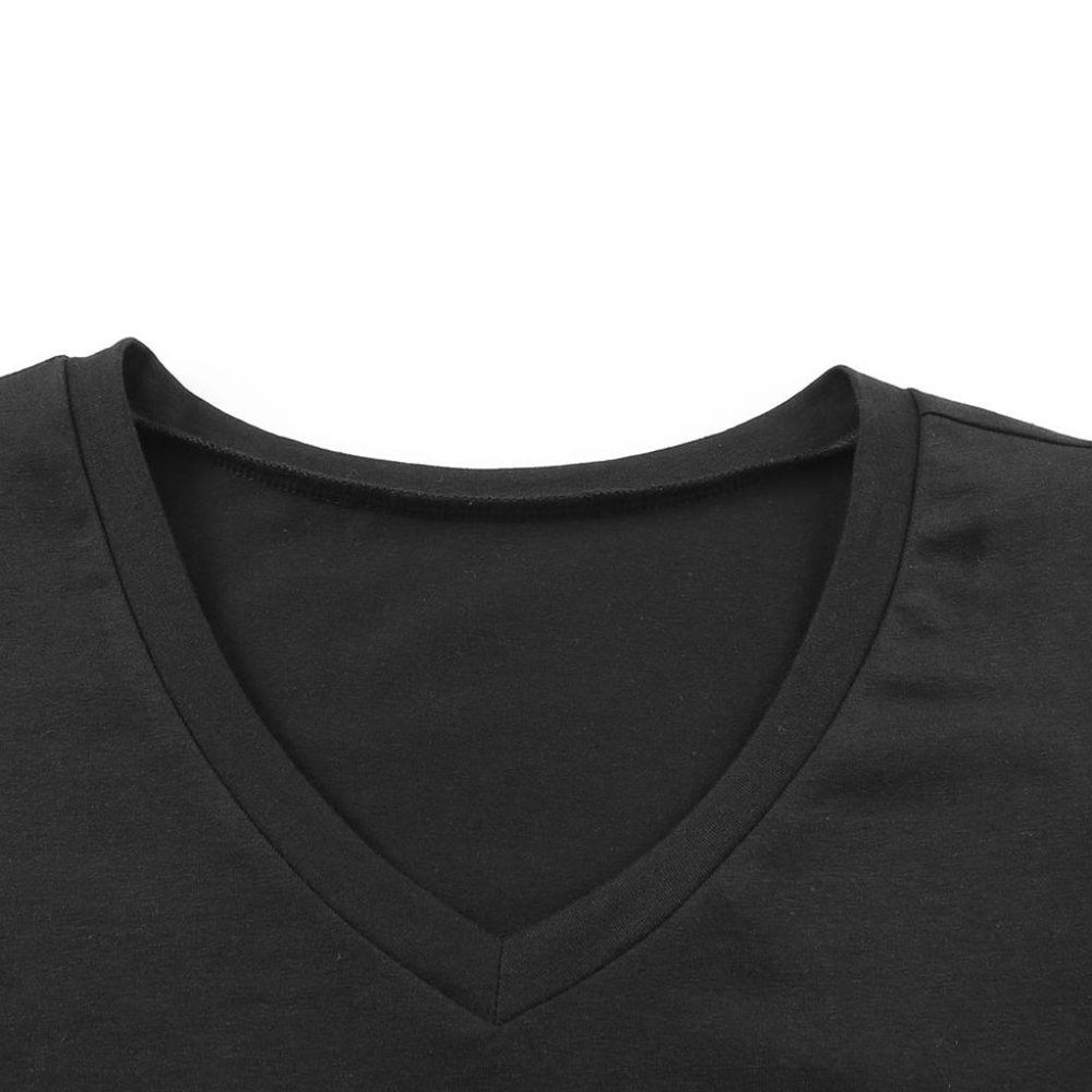 Black Puff Sleeve Casual V Neck T-Shirt - Picture 9 of 11